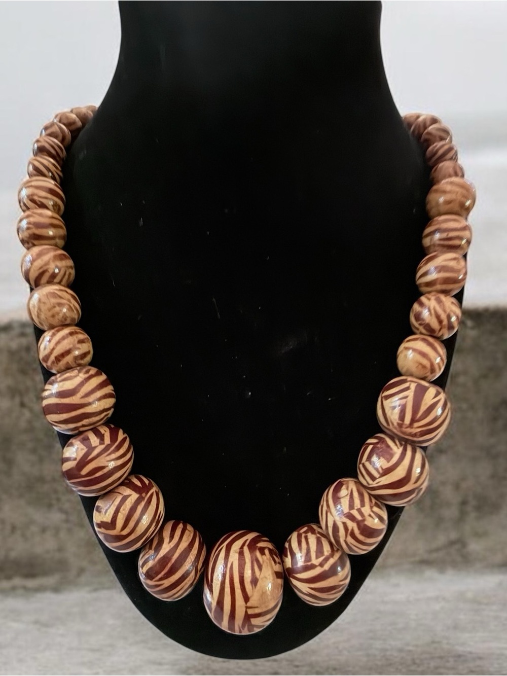 Handcrafted Brown Striped wooden Beaded Necklace - Women Jewelry